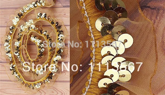Оптовая продажа 30 ярдов 1 ряд ручная работа Золотая органза стрейч блестки