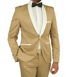 Высокое качество одна кнопка бежевый смокинг для жениха Лацканы с отворотом для шафера мужские костюмы пиджаки (куртка + брюки + галстук)