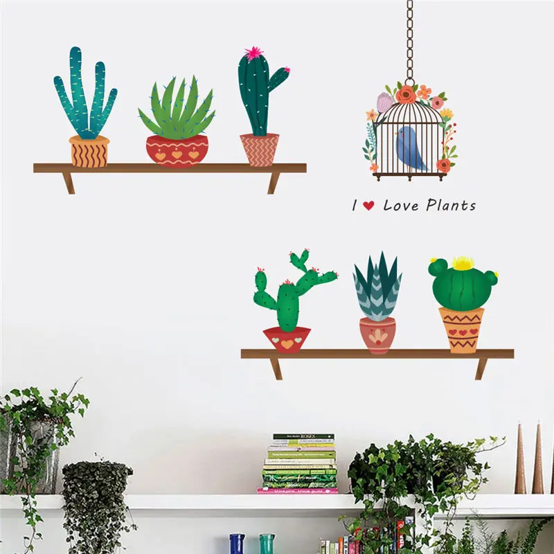 Creative Bonsai Cactus Wall Stickers For Kids Rooms Home Decor Pvc