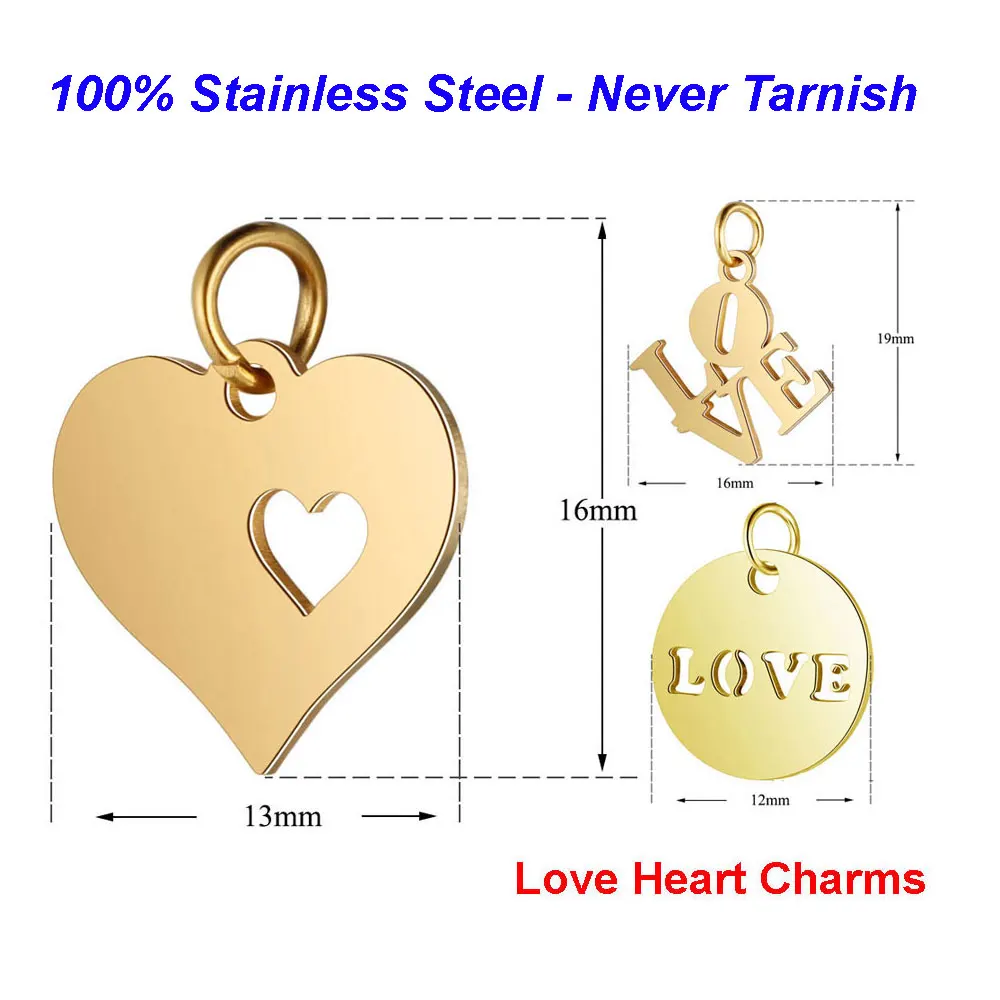 

5pcs/lot 316L Stainless Steel Heart Charms 100% Steel Handmade Love Tag diy Jewelry Finding supplies Necklace Charm Pendant
