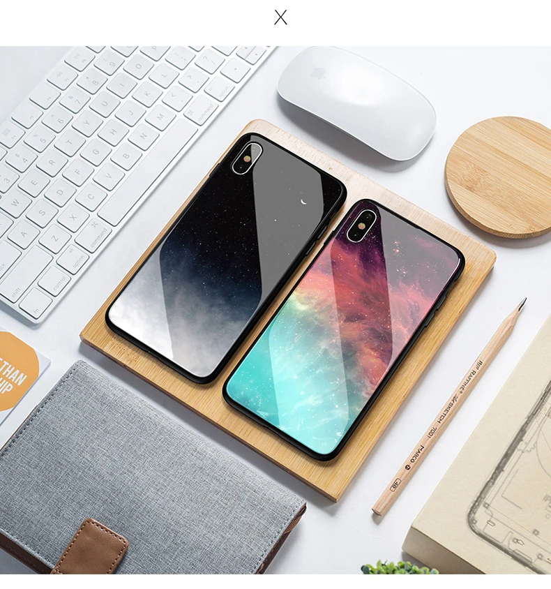 SoCouple Glass Phone Case For iphone X Xs 7 8 6 6s plus Star Space Case For iphone Xs max XR Luxury Mirror Case Back Cover Coque (13)