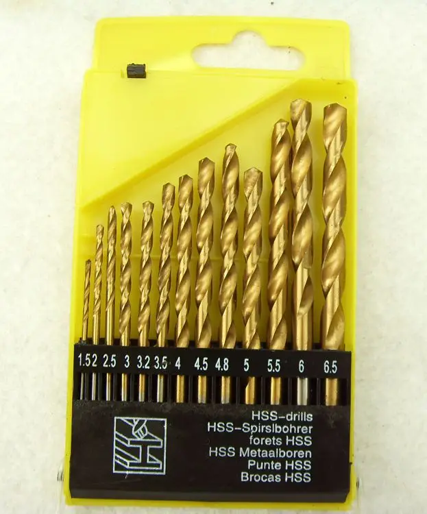 13pcs 1.5 6.5mm HSS TiN HSS Titanium coated twist drill bit set DIN 338