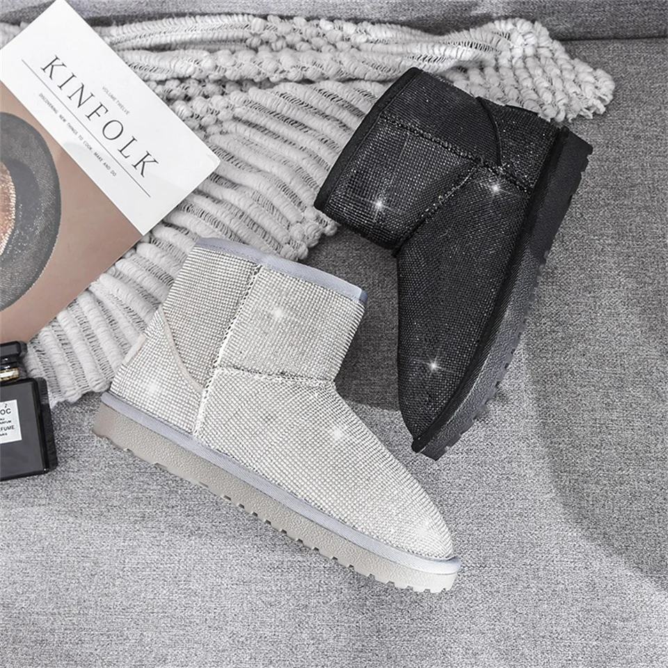 

Rhinestone Winter Boots Women Shoes Warm Plush Ankle Boots Women With Fur Platform Snow Boots Cow Suede Shoes