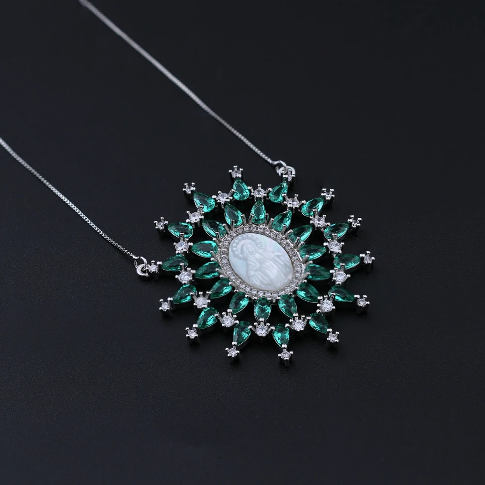 Paraiba, ожерелье с кулоном Девы Марии, жемчужное ожерелье с кубическим цирконием, Женское Ожерелье, модное ювелирное изделие NP0011322