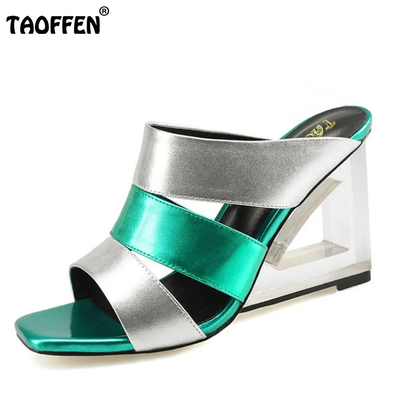 

TAOFFEN Women Wedges Sandals Real Leather Slippers Peep Toe Shoes Women Cross Wrap Heels Sandals Daily Footwear Size 34-42