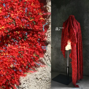 

Red cherry woven woolen fabric,perspective designer cloth lace fabric Wedding Dress Tulle Material fabrics for patchwork