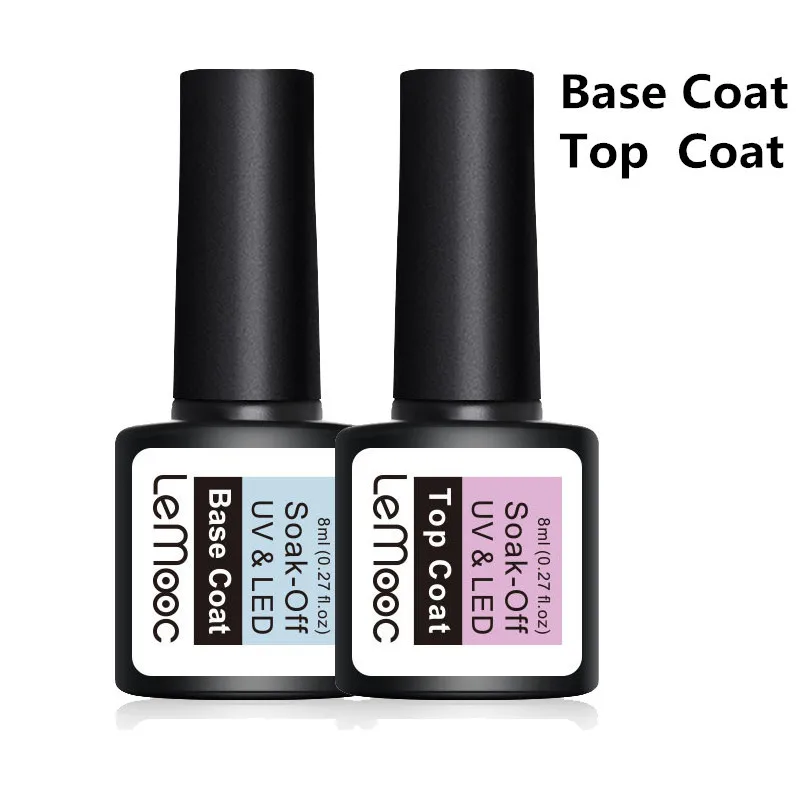 

LEMOOC 8ml Top Coat Base Coat Soak Off Gel Nail Polish UV LED Nail Building Finger UV Gel Varnish Transparent Nail Art Lacquer