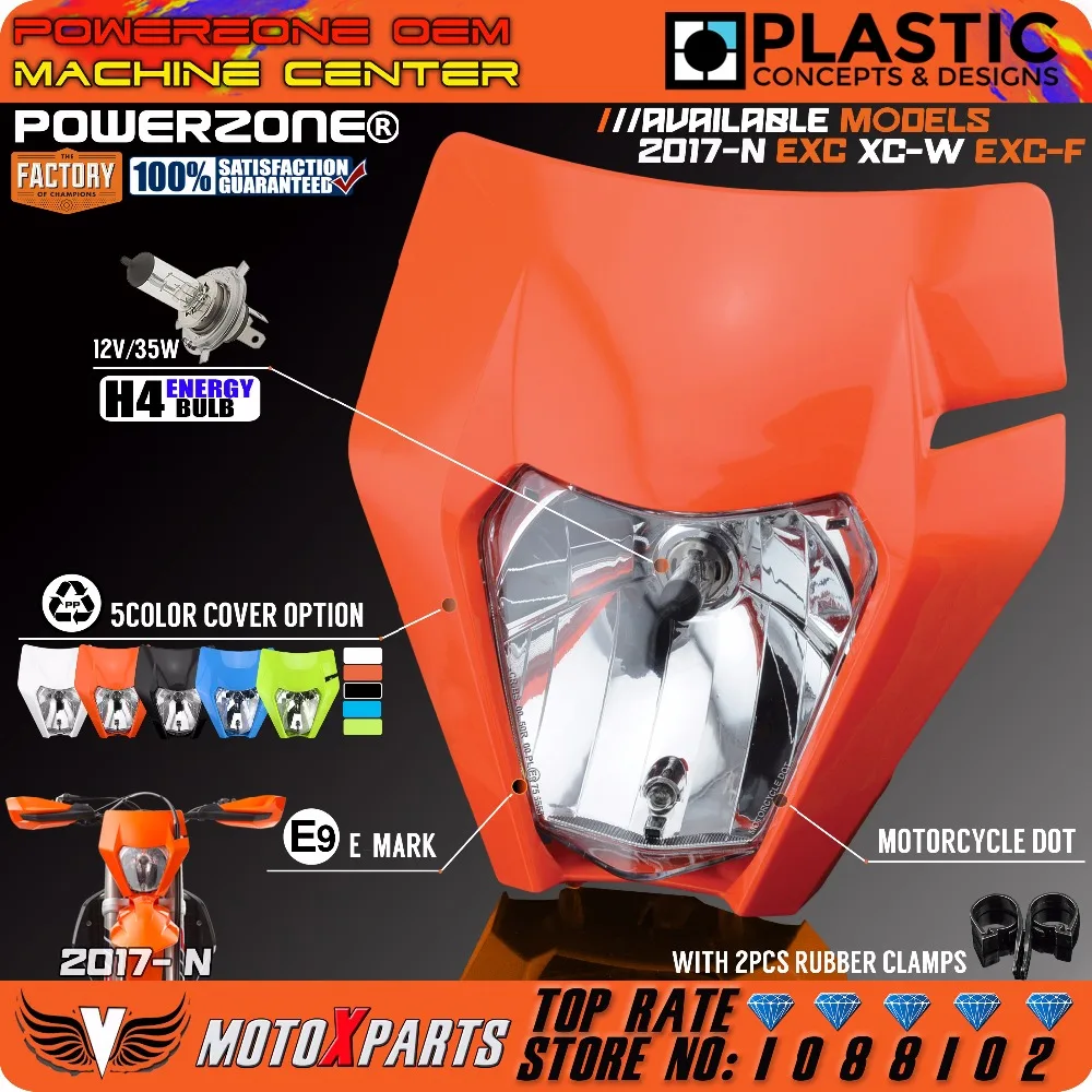 Tanie POWERZONE reflektor motocyklowy reflektor do 2017 18 KTM reflektorów EXC XCF SX F SMR Enduro motor terenowy Motocross Supermoto H4 żarówka