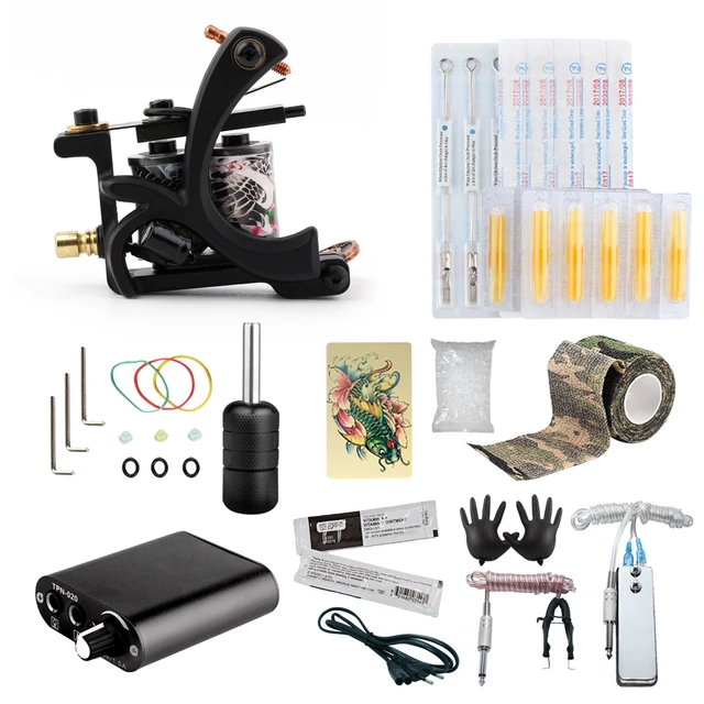 $US $19.54  Starter Tattoo Kit 8 Wrap Coils Tattoo Gun Machines Grips Needles Tips Power Supply Beginner Tatu T