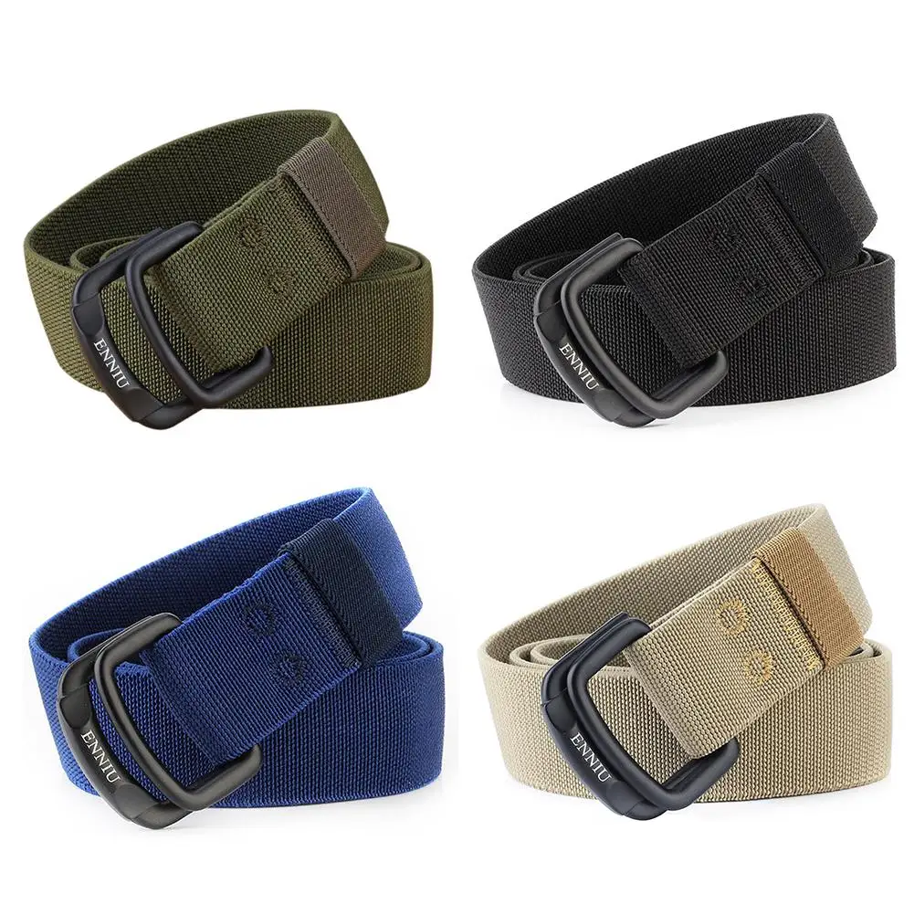 Double Rings Buckle Elastic Nylon Tactical Adjustable Belt Outdoor