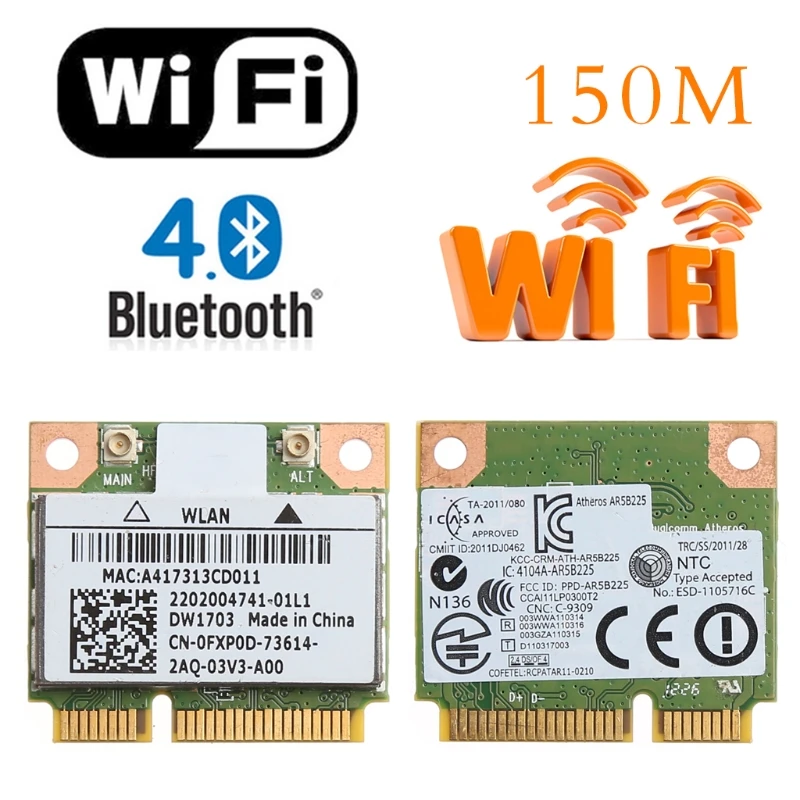 

Bluetooth V4.0 Wifi Wireless Mini PCI-Express Card For Atheros AR5B225 DELL DW1703 CN-0FXP0D