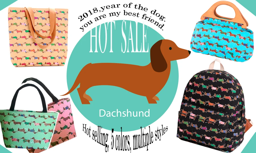 Dachshund Tote Cartoon Sausage Dog Pet Handbag  0 Girl Casual Canvas Shoulder Bag for Women  Shopping Bag (80)