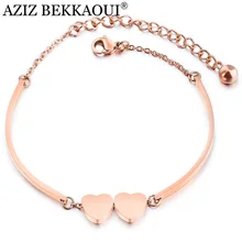 AZIZ BEKKAOUI романтические браслеты из нержавеющей стали с двойным сердцем из розового золота для женщин Персонализированные именные браслеты сделай сам подарок