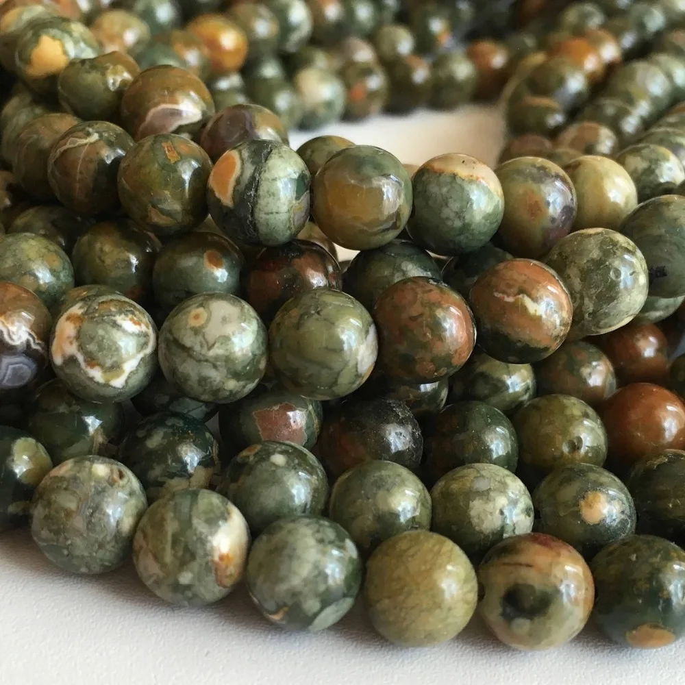 

Wholesale Natural Stone Beads Rhyolite Green Rainforest Jaspers Beads Strand 15" For DIY Necklace Jewelry Making Free Shipping