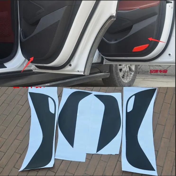 

4PCS/SET Carbon Fiber Car Door Protection Breathing Film Anti-kick Pad For 4 Doors For Hyundai Tucson 2015 2016 accessories
