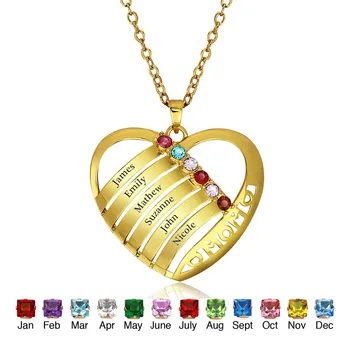 

925 Sterling Silver Personalized Necklaces Name Engrave Birthstone Necklaces Heart Shape Women Jewelry (NE101243)