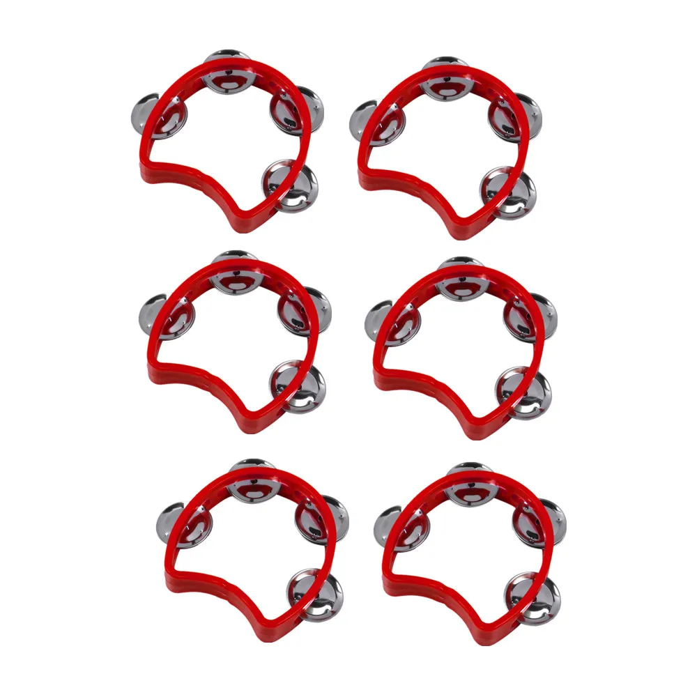 

NEW 6pcs Plastic Hand Held Tambourine Red Percussion Toy Musical Instrument for Children