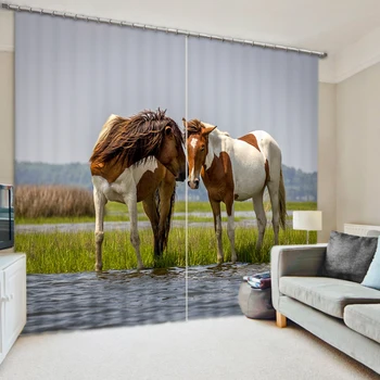 

Horse In The Meadow 3D Painting Blackout Curtains Office Bedding Room Living Room Sunshade Window Bedding Set Custom-made Size
