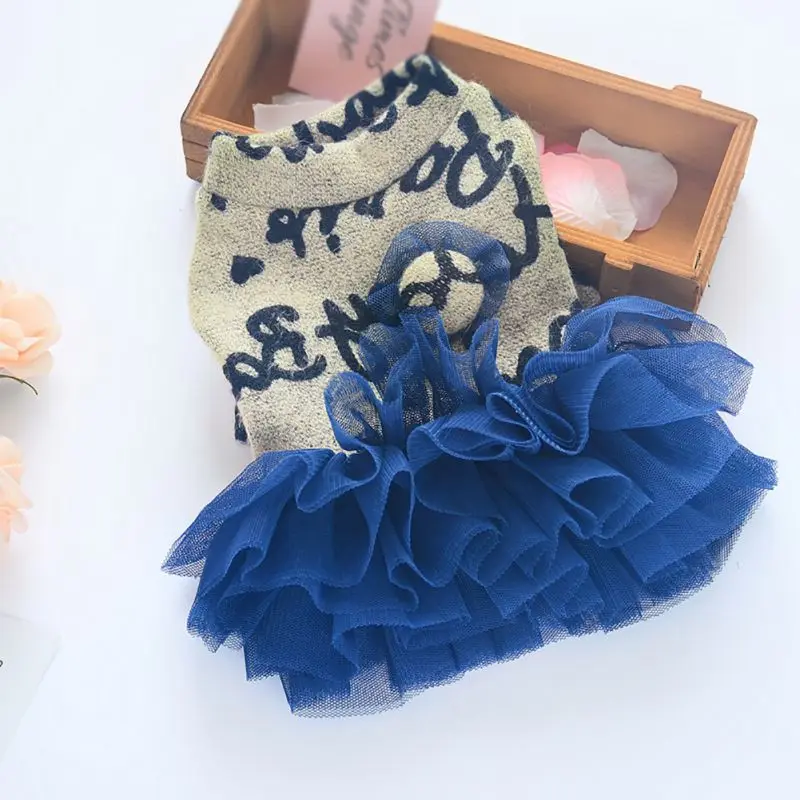 

Lovely Lace Mesh Dogs Letter Sweater Dress Rosy Dress Pet Wedding Dresses for Dogs skirt