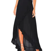 Женская Макси-юбка из шифона с разрезом сбоку, женская Пляжная накидка, асимметричная юбка с оборками