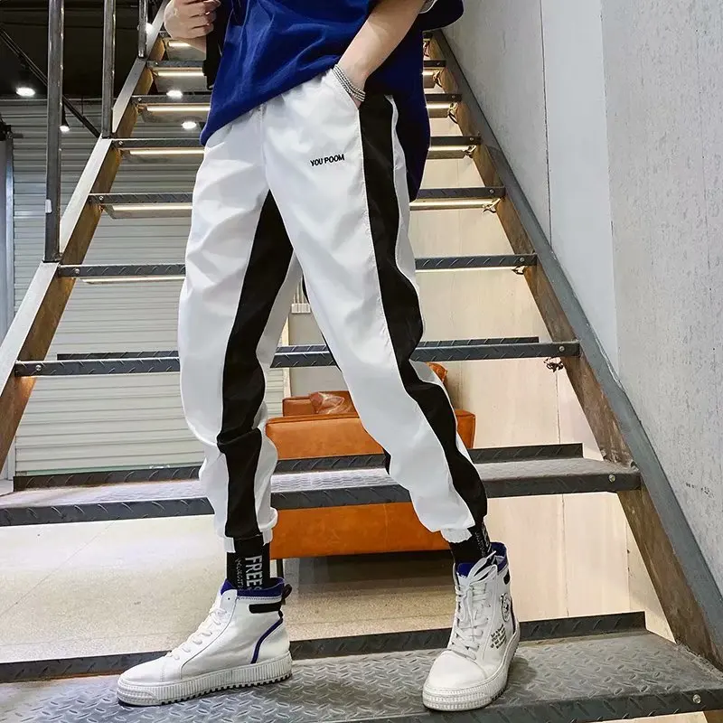 

Hip hop Streetwear Men Harem Cargo Pants Korean Jogger Sweatpants Solid color Black White Ankle Length Trousers M-XXL
