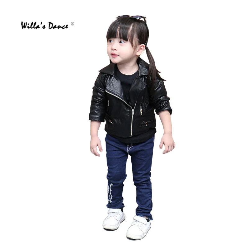 Spring Autumn Baby Girls Leather Jackets for Kids Clothes 2017 New Pu