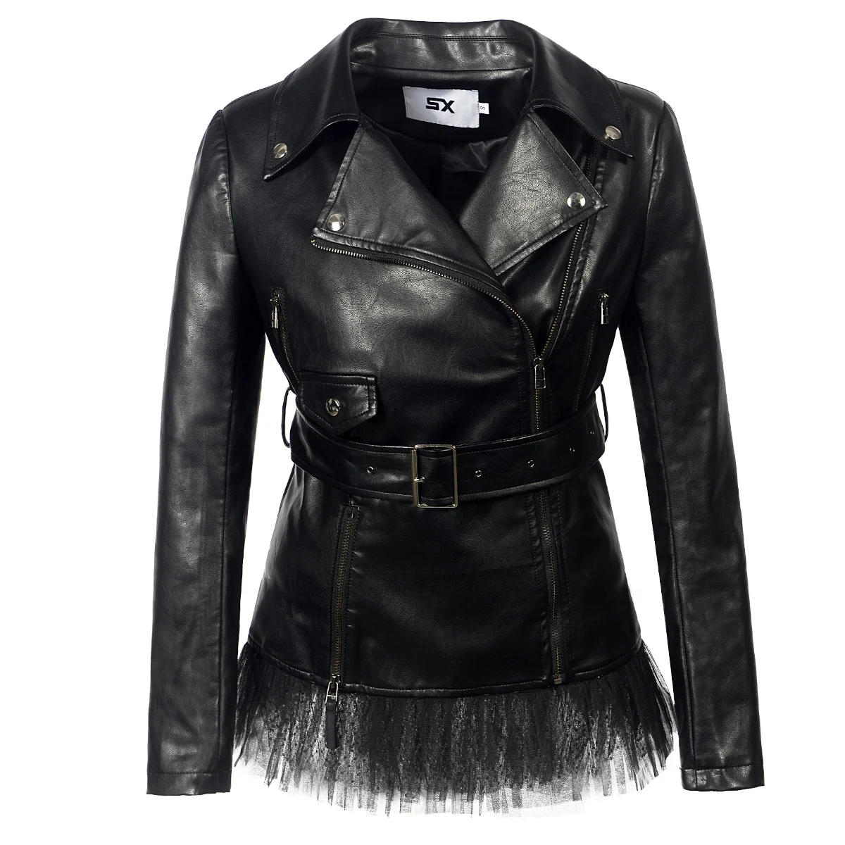 Womens Lace Faux Leather PU Jacket Fashion Rose Gothic Motorcycle Coat Womens Lace Faux Leather PU Jacket Fashion Rose Gothic Motorcycle Coat