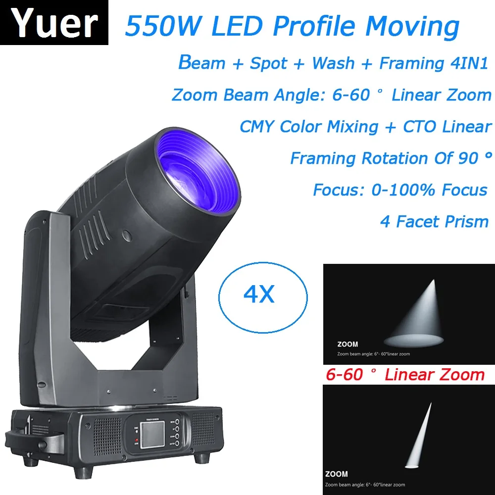 

Lyre LED 550W Moving Head Light Beam Spot Wash Framing 4IN1 Moving Head For Stage Theater Wedding Disco Light Dj Lighting Effect