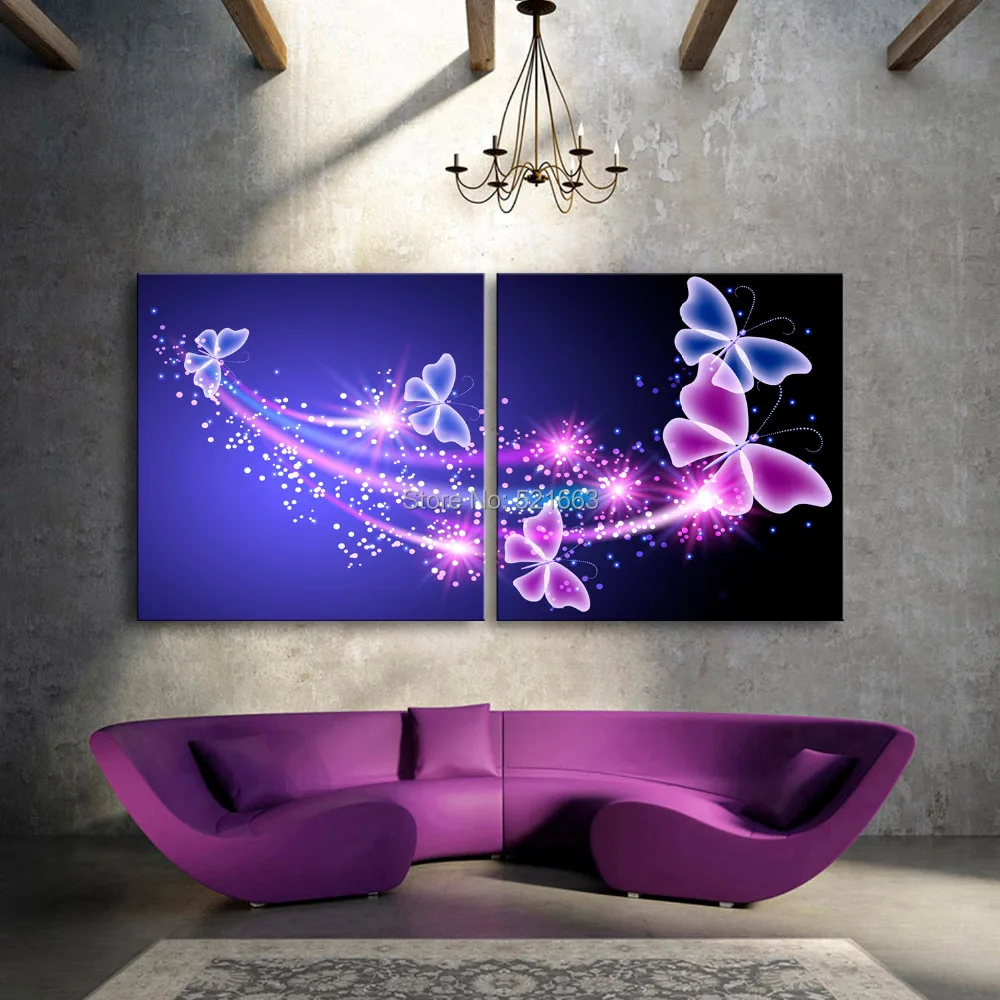 Free Shipping Stretched Canvas Prints Shining Butterfly LED Flashing