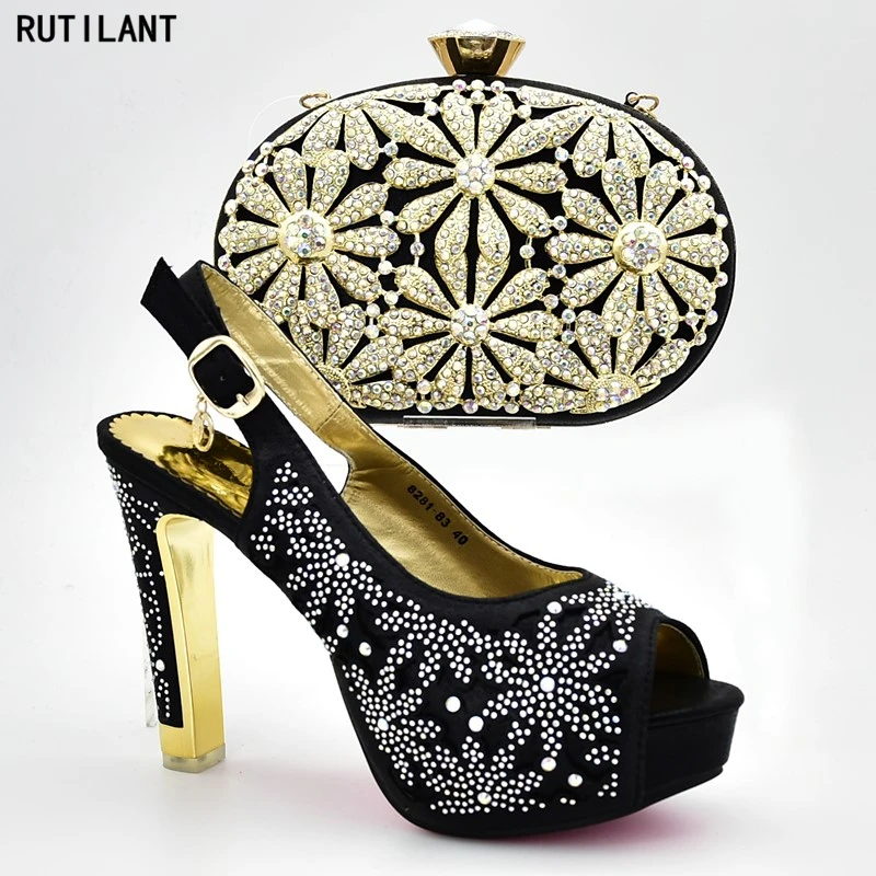 

New Italian Matching Shoe and Bag Set for Wedding Nigerian Women Wedding Shoes Decorated with Rhinestone Crystal Wedding Shoes