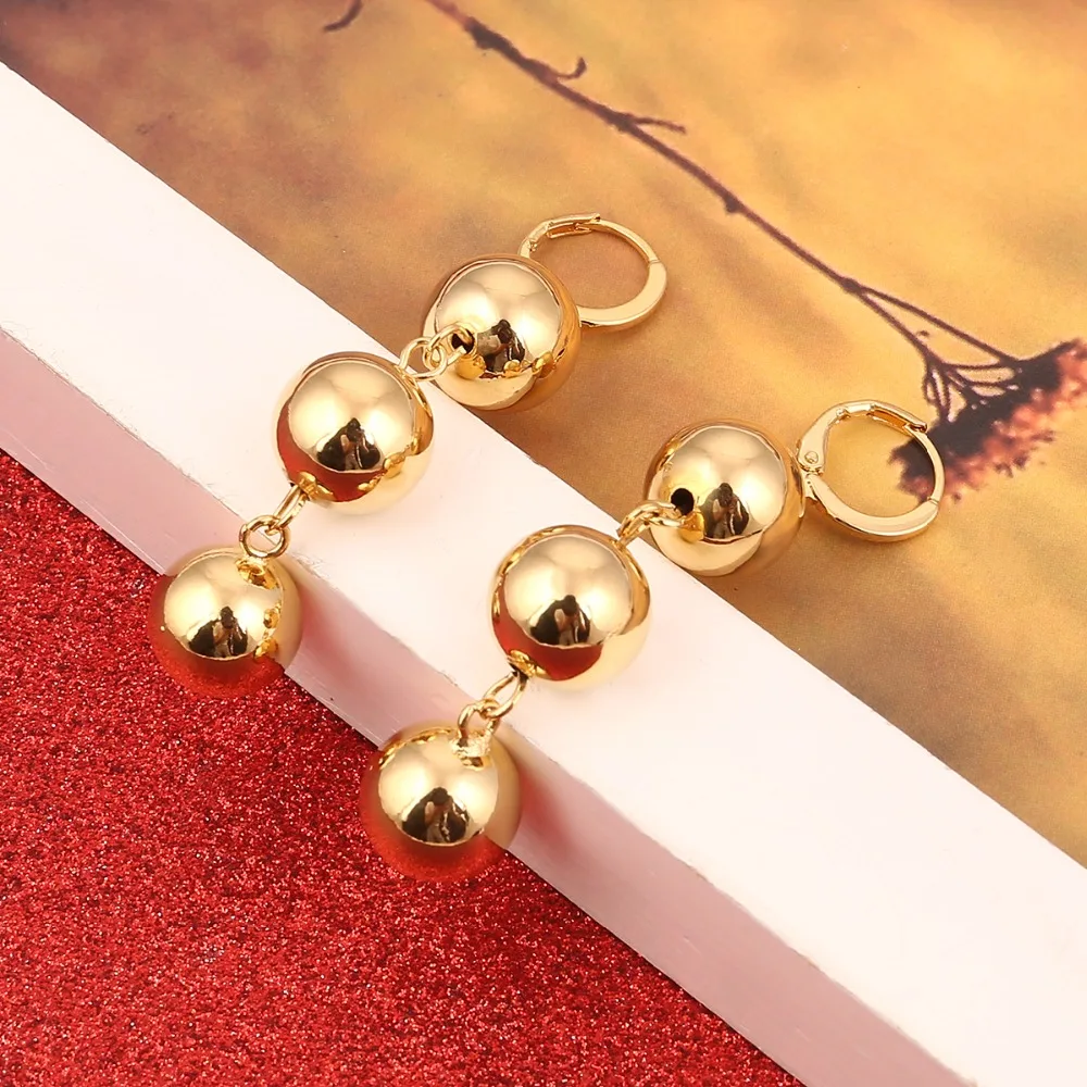 Bead Earrings Stud For Women Gold Color Jewelry Round Ball Earrings
