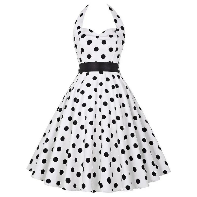 Sexy Retro Red Polka Dot Dress Audrey Hepburn Vintage Halter Dress 50s 60s Gothic Pin Up Rockabilly Dress Plus Size Robe 