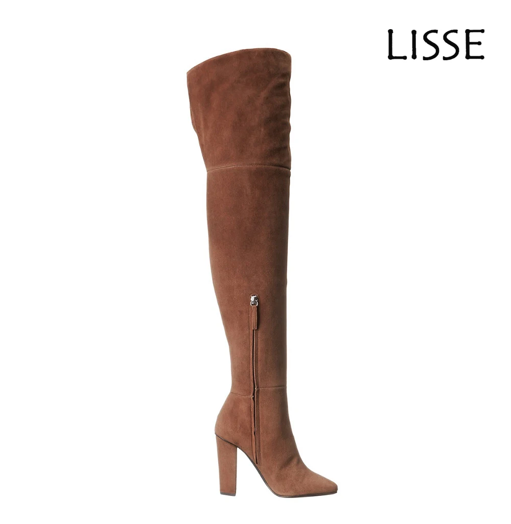 Winter Fashion Women Over The Knee Boots Square Toe Zipper Chunky Heel Brown Plus size US 4-15.5 Handmade