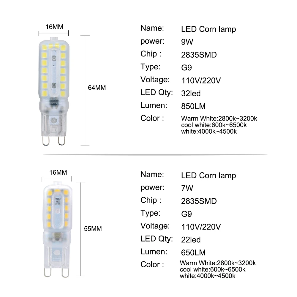 Светодиодный диодный светильник G9 220 В 110 Диммируемый 14/22/32 светодиодный s SMD 2835