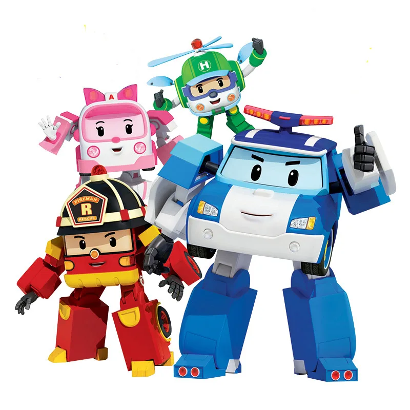 4 styles Action Figures Robocar Transformation Robot Korea Anime Roy Amber Car Model Kids Boys Toys For Children Gift F4