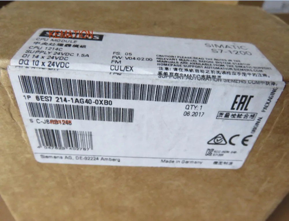 

Simatic 6ES7214-1AG40-0XB0 S7-1200 1214C CPU Module 6ES7 214-1AG40-0XB0 6ES72141AG400XB0 Original New 14 DI 24V DC