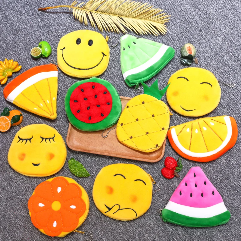 

2Pcs Cartoon Women Girls Mini Coin Bag Emoji Fruits Coin Purse Keys Card Holder Wallet Money Bags Earphone Package Kids Gifts