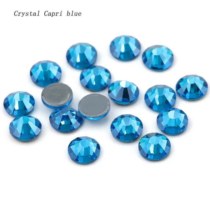 Новинка, цветные стразы SS16 SS20 из кристального стекла, стразы с плоской задней поверхностью, горячая фиксация, стразы для горячей фиксации, украшения своими руками - Цвет: Crystal capri blue