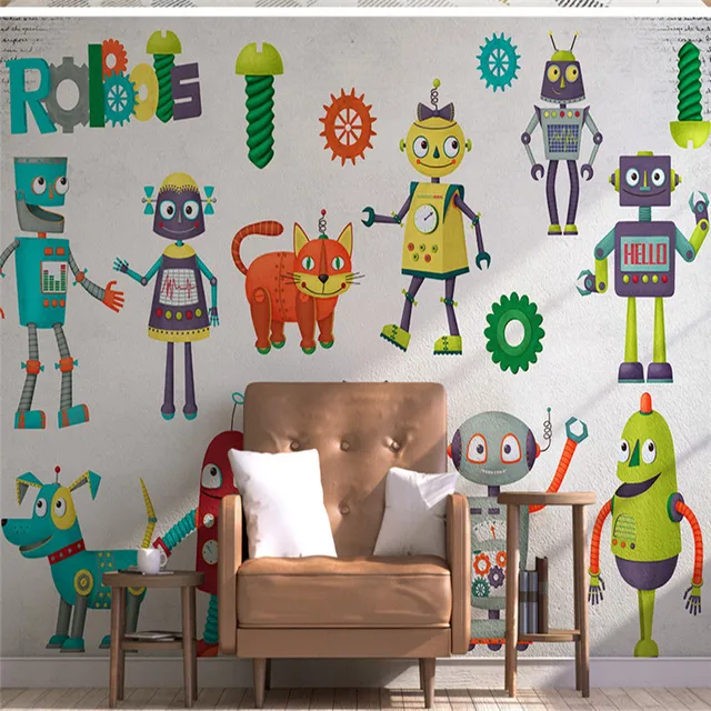 Custom Wallpapers Cartoon Pattern Murals For Kids Robot Photo Custom Wallpapers Cartoon Pattern Murals For Kids Robot Photo Wall Paper Living Room Children