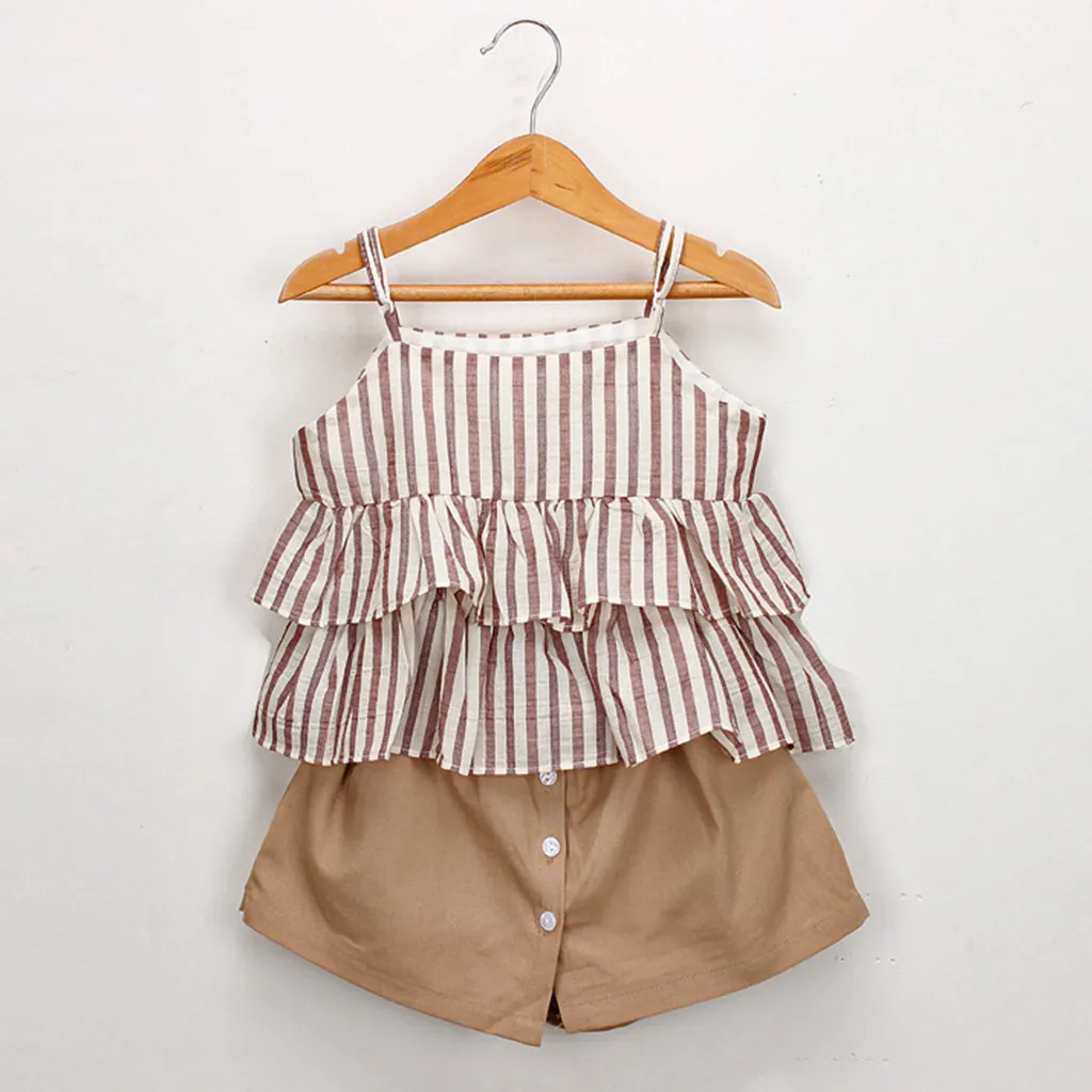 

Kawaii girls clothes Cute Toddler Kids Baby Girls Outfits Clothes Stripe Ruffles Vest T-Shirt+Shorts Set Kids' things summer