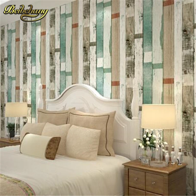 papel de parede. Designer realistic wood panel stripes vintage wallpaper Embossed effect feature bedroom Children room home deco
