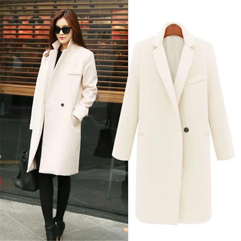 

Autumn And Winter Women Woolen Coat Medium Thicken Warm Outwear Jacket White Casual Female Woolen Coat