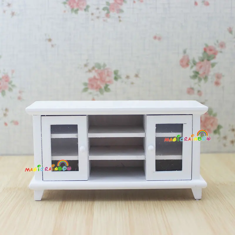 ТВ шкаф стенд стол Деревянные игрушки мебель куклы дом ручной работы 1 12 Масштаб Кукольный домик миниатюры - Цвет: White Cabinet