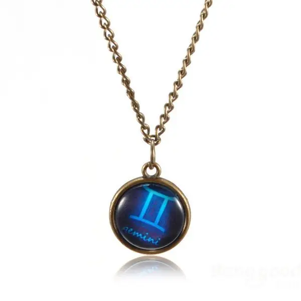 FreeWorld Vintage Rhinestone Scorpio Libra Cancer Gemini Gem Short Necklace |