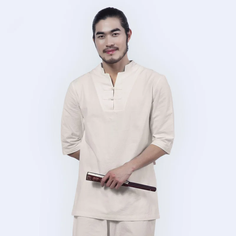 Китайский Мужской льняной костюм кунг-фу, традиционный мужской костюм Wu Shu, униформа тайцзи, костюм для йоги, традиционная китайская одежда