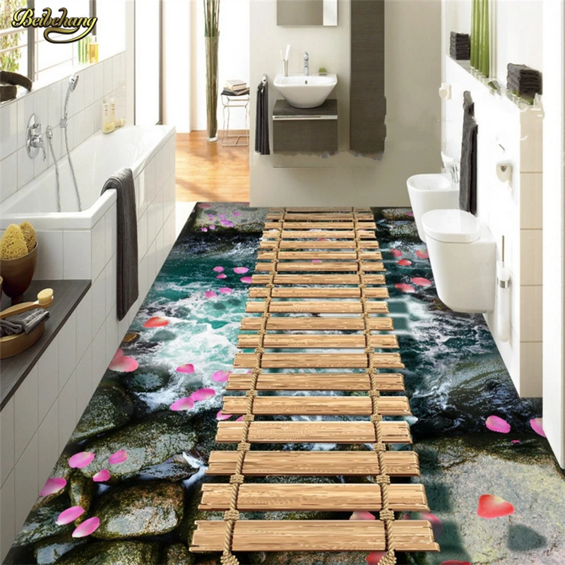 beibehang Custom photo wallpaper to the floor to paint a small bridge waterfall poetic 3D floor three - dimensional painting