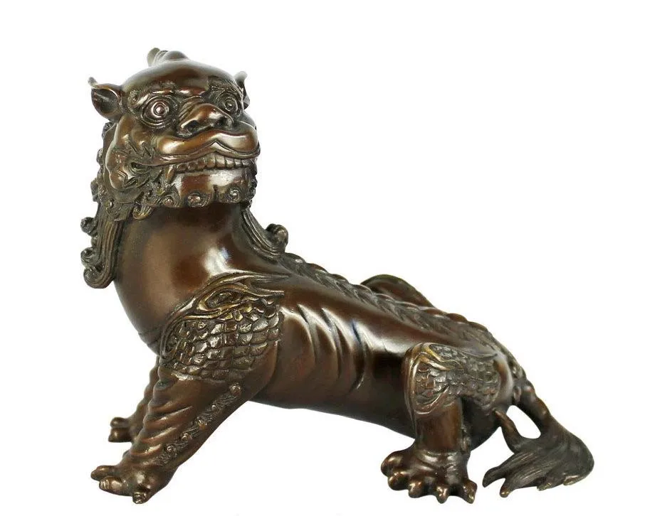 

Chinese folk Feng Shui Bronze Copper Evil Fu Foo Dog Lion god beast Statue