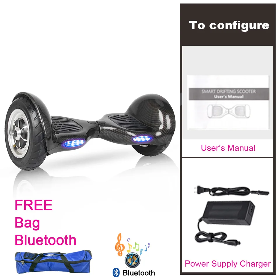 10 дюймов Hoverbaord батарея Электрический самобалансирующийся скутер Bluetooth ключ сумка для взрослых детей patinete скейтборд за бортом - Цвет: Carbon Black