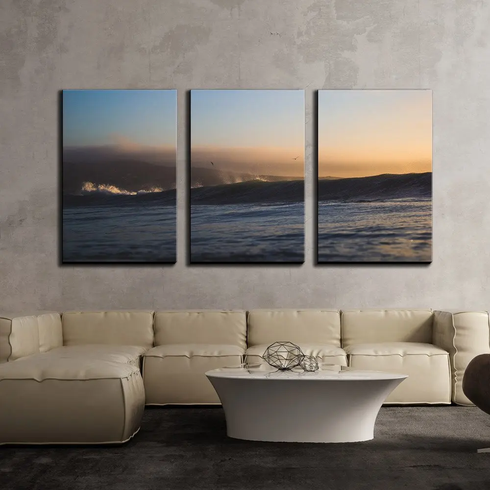 3 Piece Canvas Wall Art Seashore with Huge Waves on The Sea Modern Home Decor Stretched and No Framed Panels | Дом и сад