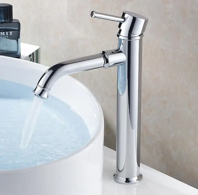 

Free Shipping Luxury basin faucet high quality brief water tap chrome single lever hot and cold bathroom basin tall sink mixer
